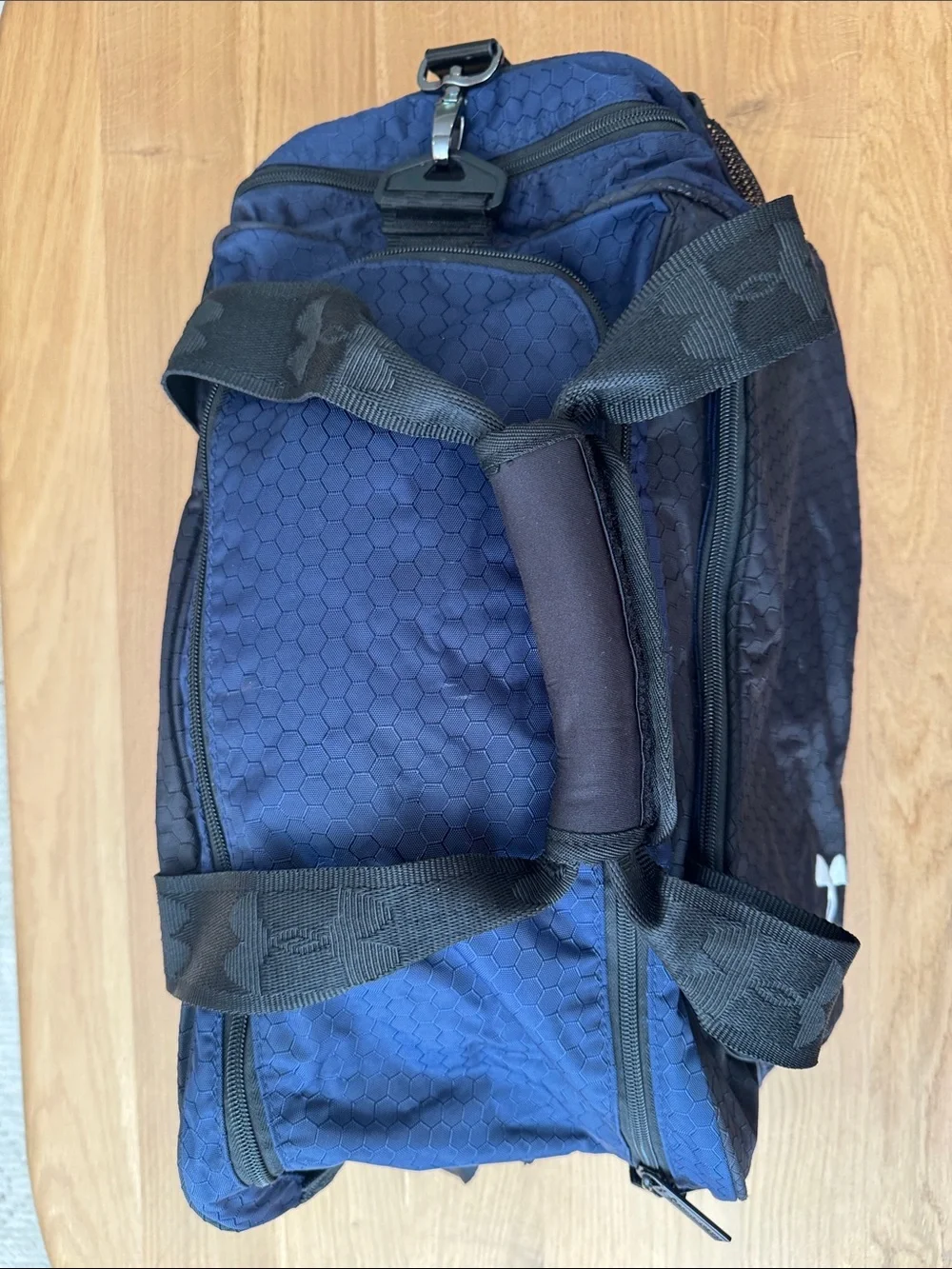Under Armour Black and Navy Hex-Pattern Duffel Bag